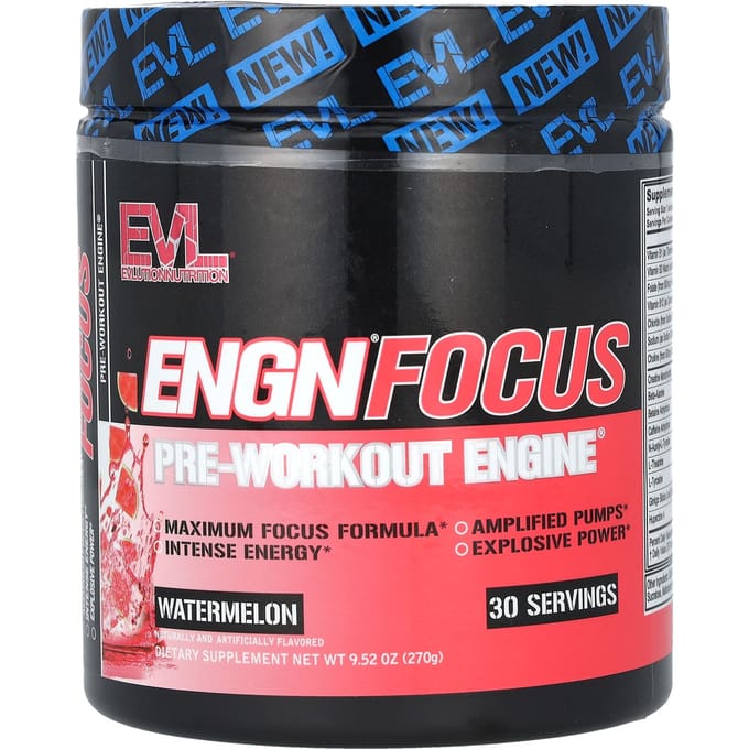 EVLution Nutrition, ENGN Focus, Cardio Pre-Workout, Saveur Pastèque, 270 g (270g)