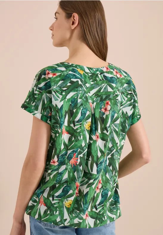 Blouseshirt met korte mouwen en gespleten hals