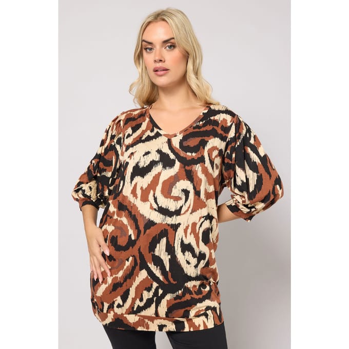 Yours Zwarte Abstracte Top Met Ballonmouwen Size 48