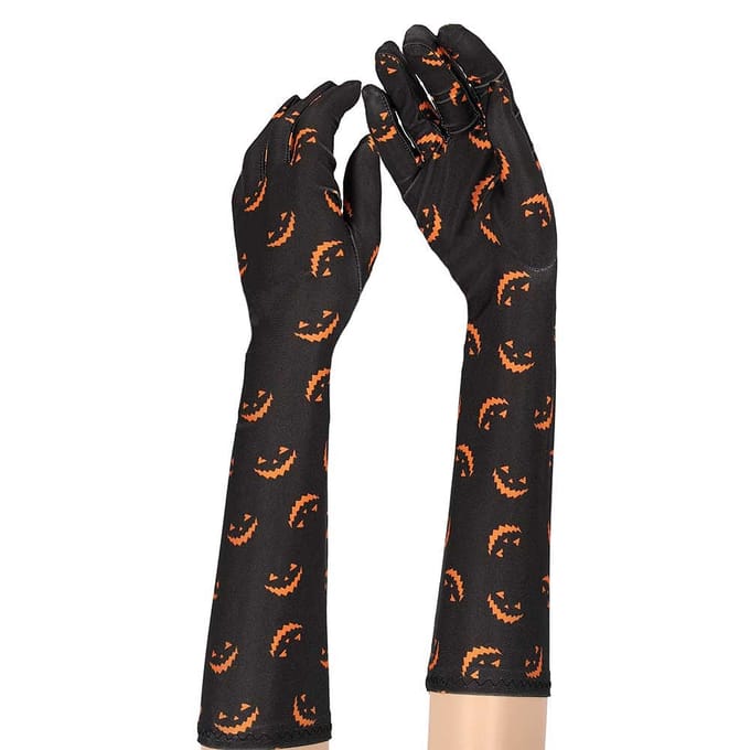 Satijnen handschoenen - Halloween - 40cm - 40 CM / Zwart/oranje