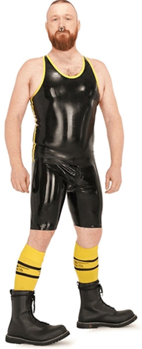 Mister b rubber muscle shirt black yellow medium