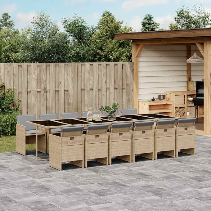 vidaXL - 13-delige - Tuinset - met - kussens - poly - rattan - gemengd - beige