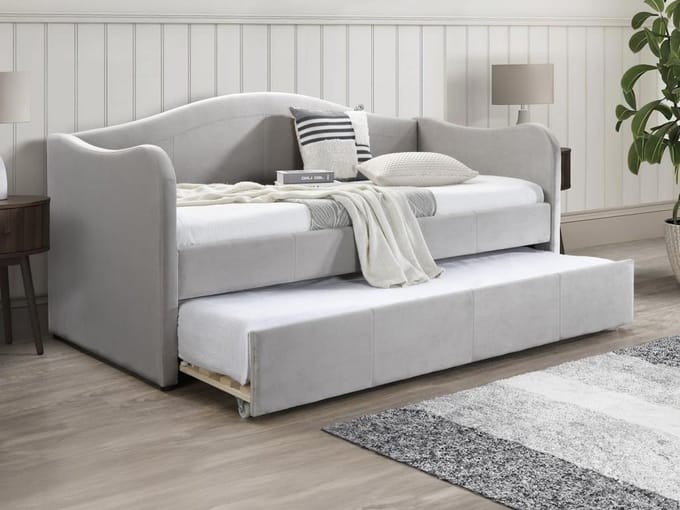 Vente-unique Bedbankje fluweel lichtgrijs 90 x 190 cm