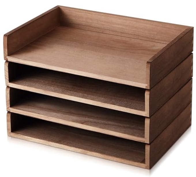 4 Stuks Stapelbare Papieren Lade - Houten Bureau Organizer voor Post en Documenten