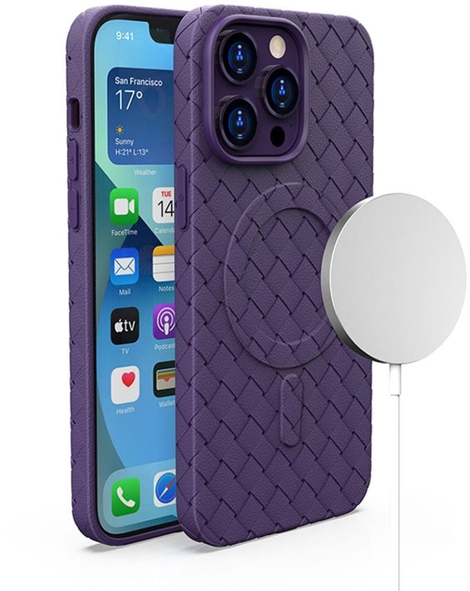 Hurtel Woven Case Serie - iPhone 15 Pro Hoesje - MagSafe - Fiolet - TPU