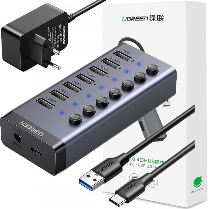 Ugreen - multifunctionele - HUB 7in1 USB Type C - 7x USB Type A 3.0 PD DC 12V grijs - (CM481)