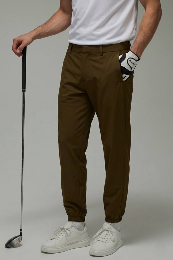 Actieve Regular Fit Golfjoggingbroek Met Boordjes | Khaki | Size Medium
