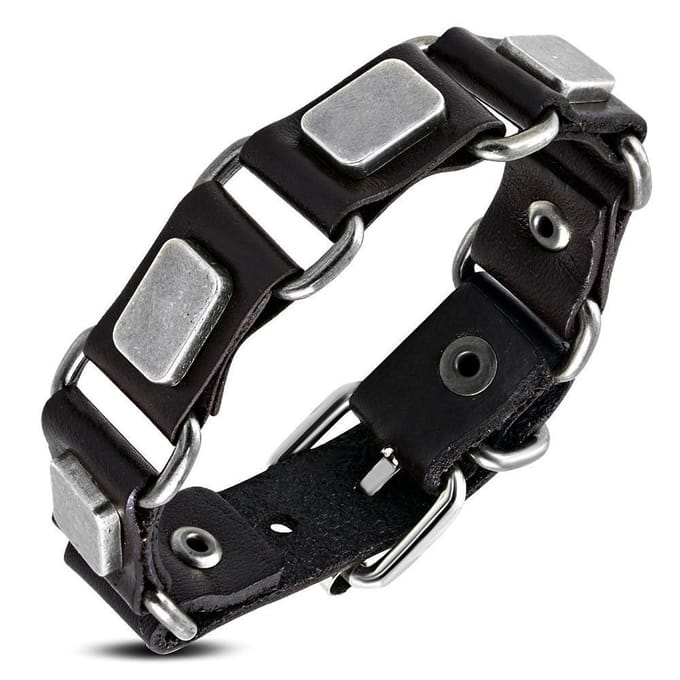 Amanto Armband Farid A - Leer - Studs - 20mm - Aanpasbaar (max.22cm)