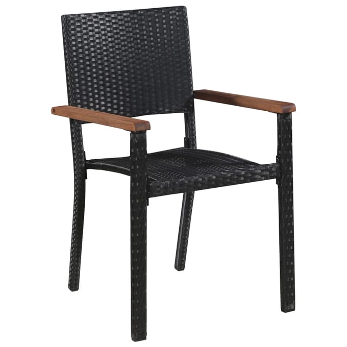vidaXL - 7-delige - Tuinset - poly - rattan - en - acaciahout - zwart