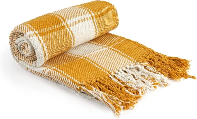 Zachte Plaid van Gerecycled Katoen in Okergeel - 127x152 cm