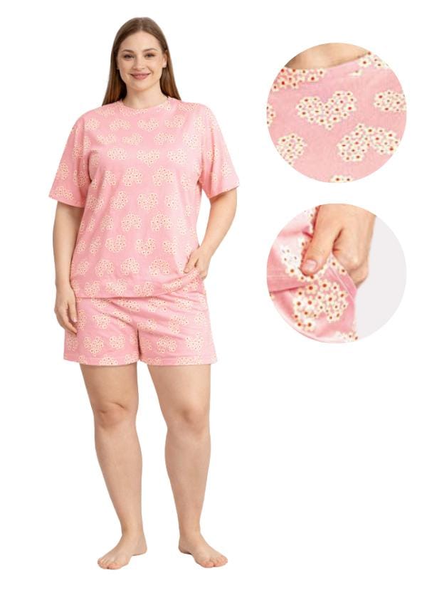 Dames Pyjama 4XL Katoen Korte Mouw Fijn Voor de Zomer Losse Korte Broek Zacht white
