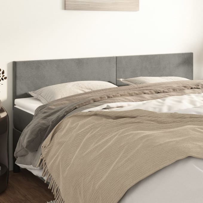vidaXL - Hoofdborden - 200x5x78/88 - cm - fluweel - lichtgrijs