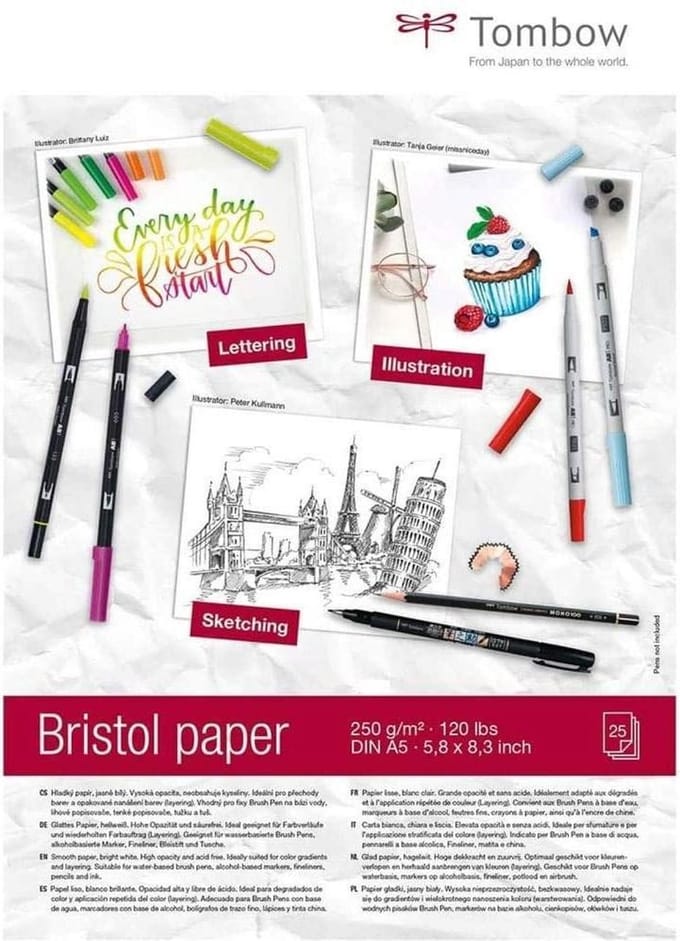 Tombow Tekenpapier - Bristol - Glad - Wit - A5 - 250 g - 25 vel