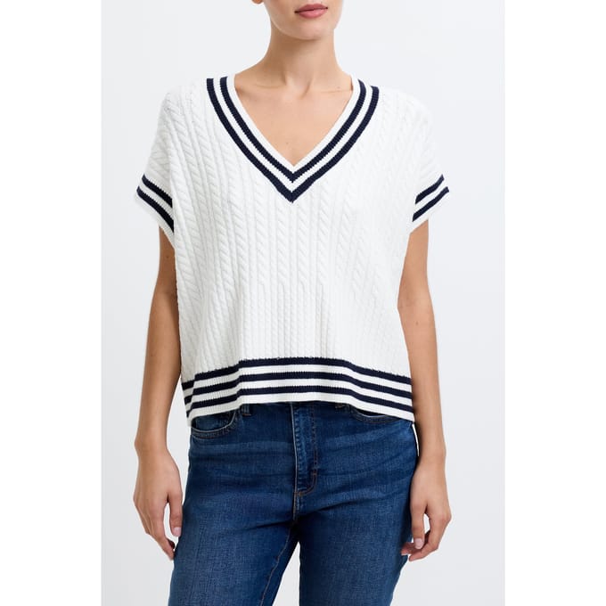 French Connection Babysoft Cable Knit V-neck Tank Vest Winter Wht/duch Blue Größe: S | Strickpullover Outlet | Damen | Blau