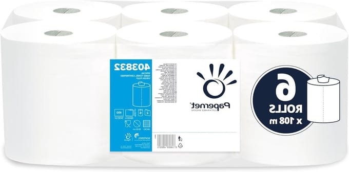 Papieren Handdoeken - Keukenrol - Snel Afdrogen - 2-Laags Cellulose - 6 Rollen - Wit