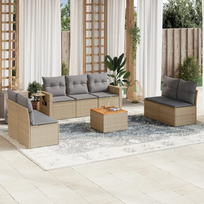 vidaXL - 8-delige - Loungeset - met - kussens - poly - rattan - beige