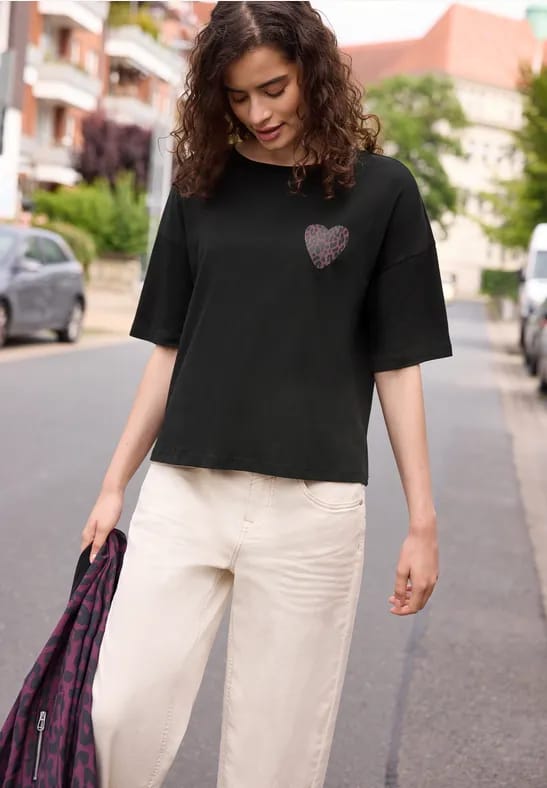 Shirt met hartjesprint in luipaardprint
