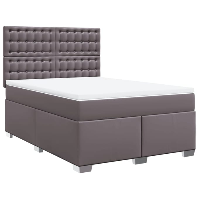 vidaXL - Boxspring - met - matras - kunstleer - grijs - 140x190 - cm