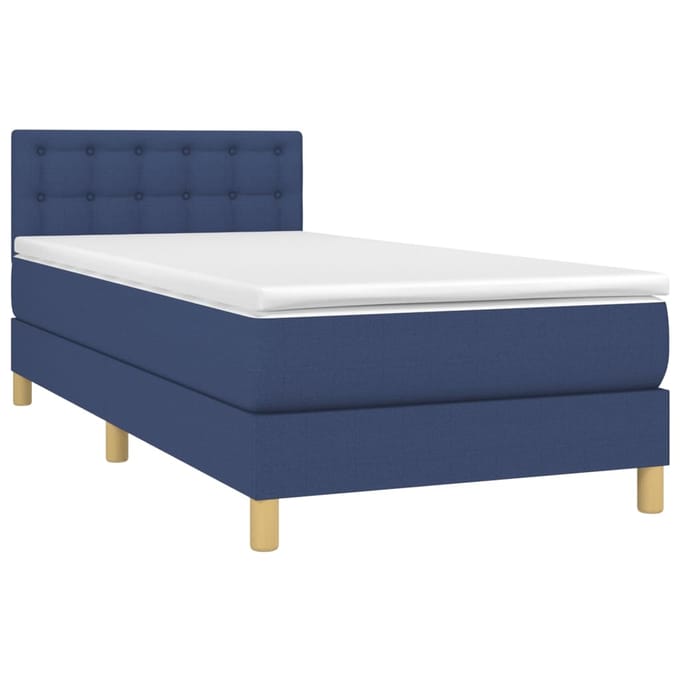 vidaXL - Boxspring - met - matras - en - LED - stof - blauw - 90x200 - cm
