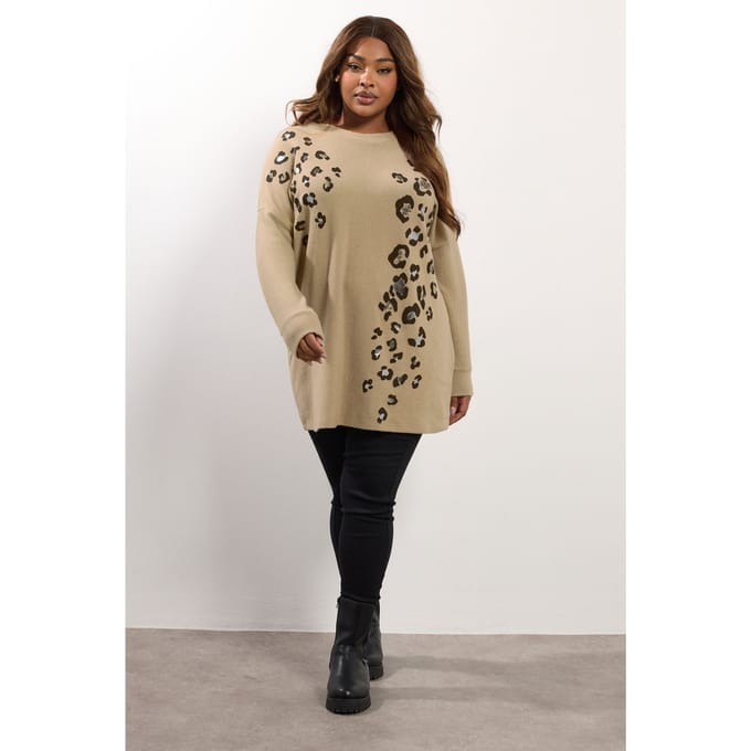 Yours Natural Brown Leopard Soft Touch Trui Size 48