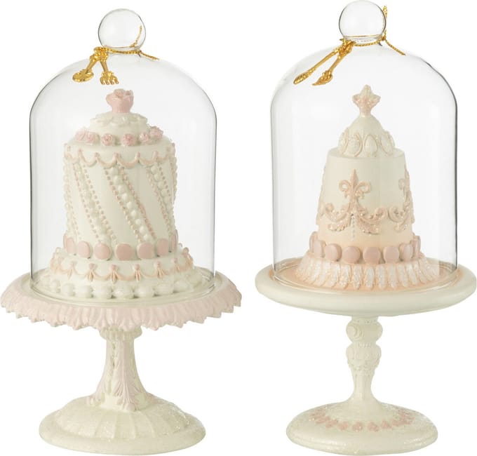 J-Line decoratie cake Bel - polyresin - wit/roze - 2 stuks