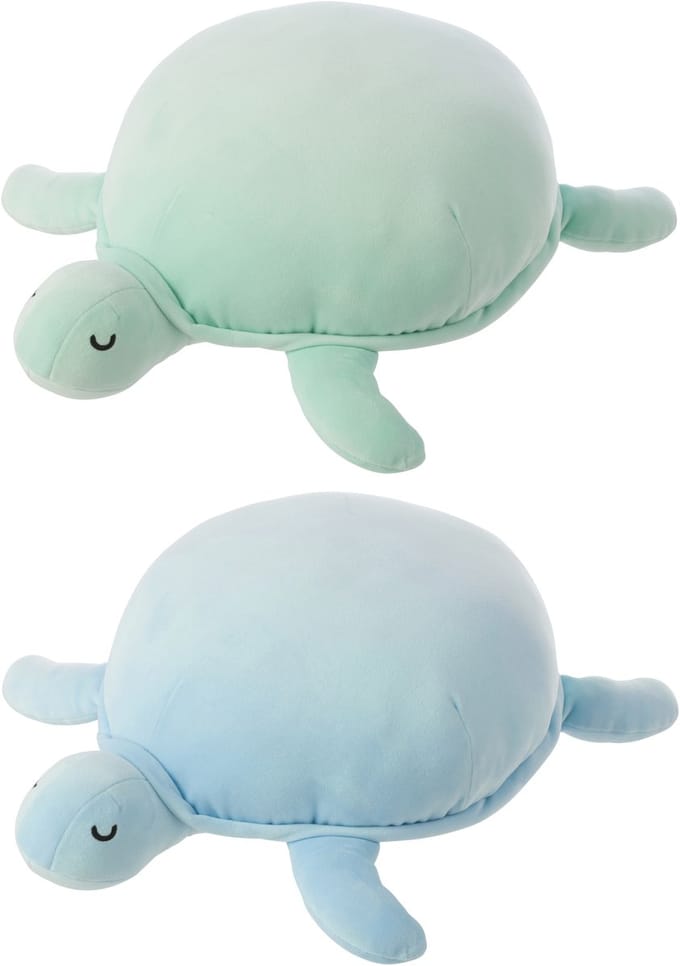 J-Line decoratie Schildpad - polyester - blauw/muntgroen - set van 2