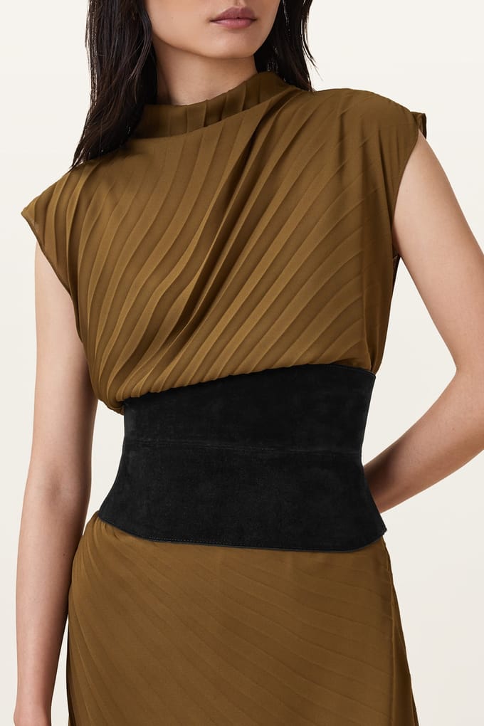 AllSaints Oakleigh Suede Belt Beige Größe: M-L | Gürtel Outlet | Damen | Braun