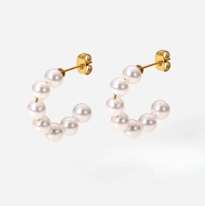 Lajetti - Parel Oorbellen Stainless Steel Parels Ringen - Gold Plated