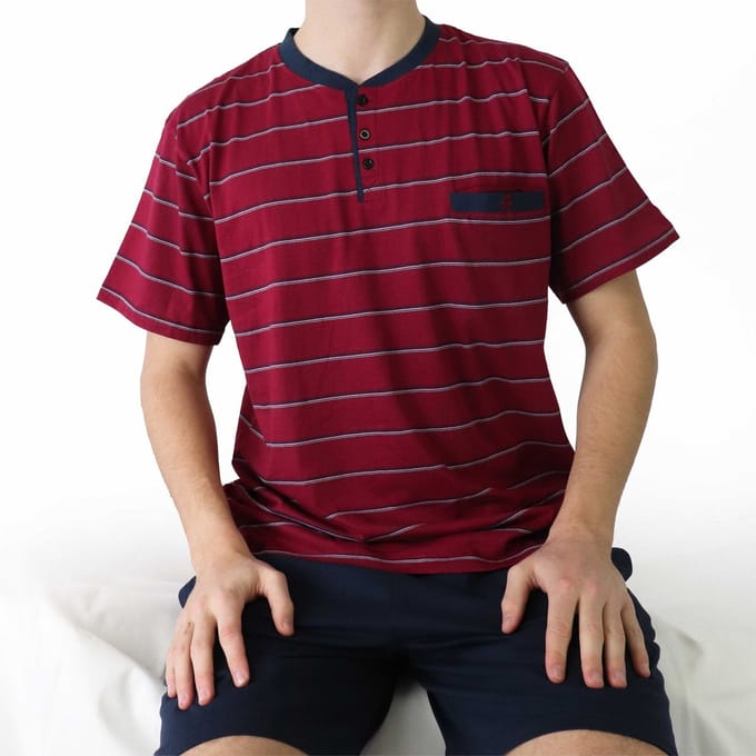 Paul Hopkins Heren Shortama - Polo Sluiting - Rood Gesteept - Maat 3XL