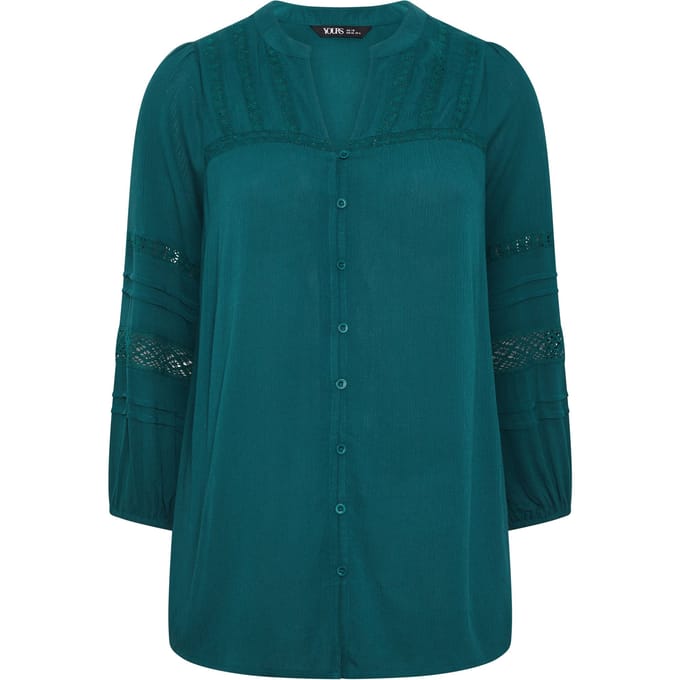 Yours Tealblauwe Gehaakte Blouse Met Vhals Size 48