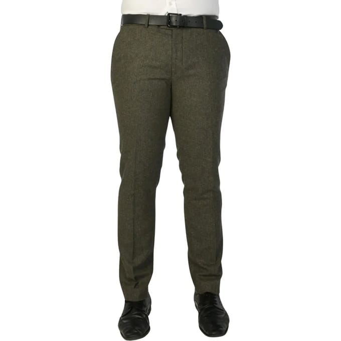 Heren olijfgroene wolmix tweed formele broek