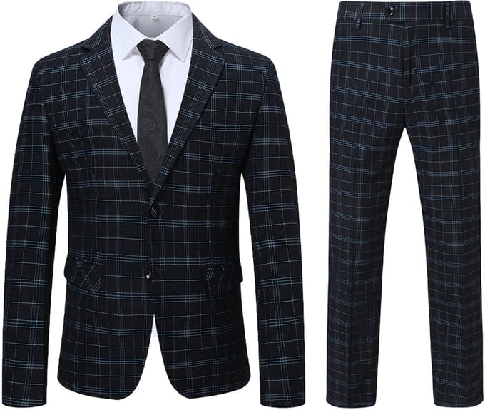 ALLTHEMEN Heren Geruit Colbertpak Met Twee Knopen - Ronde Zoom - M