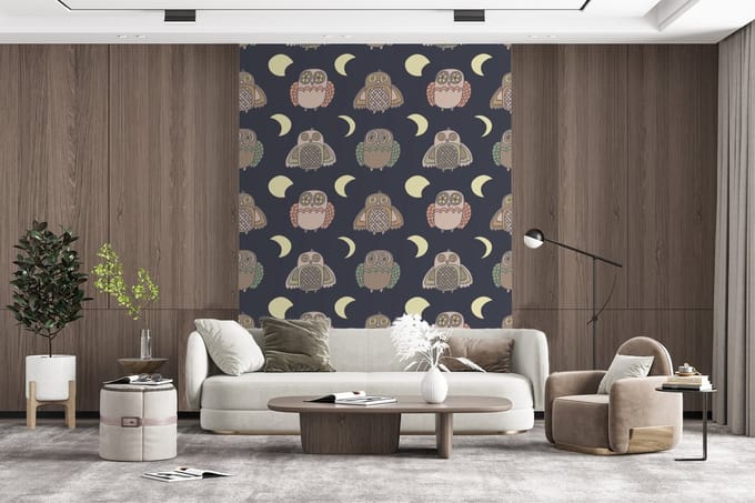 Behang - Fotobehang Uil - Patronen - Maan - Breedte 190 cm x hoogte 260 cm