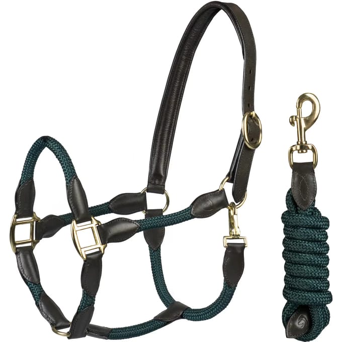 Halsband voor paard van leer met touw HORKA