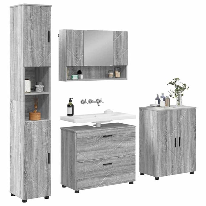 vidaXL - Badkamermeubel - Set - 4 - st - Grijs - Sonoma - 35 - x - 30 - x - 192 - cm