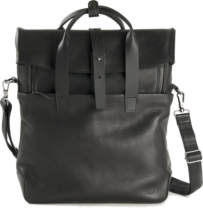 HAROLD'S Leren Schoudertas Laptoptas met laptopvak Mount Backpack / Messengerbag Black Zwart
