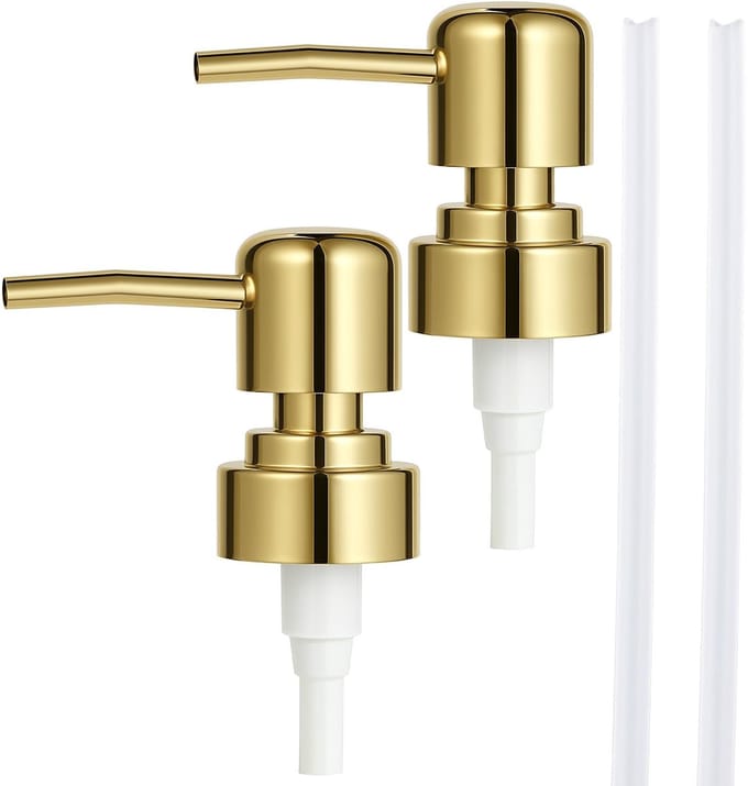 Dailygoods - 2 Pack Gouden Zeepdispenser Pompen - Herbruikbare Vervangingen