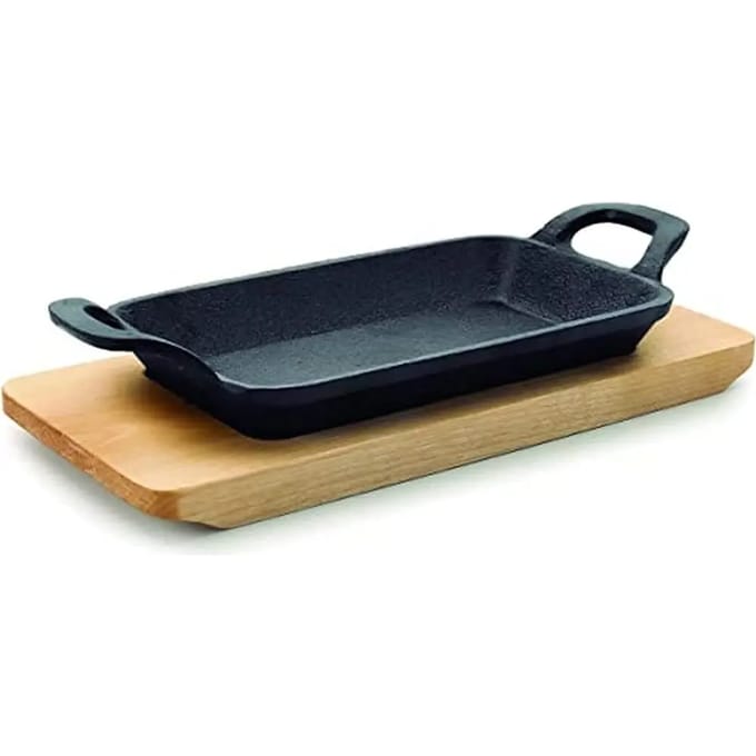 Lacor Bistro Serveerpan - Gietijzer - met houden plankje - Rechthoekig - 10x20cm