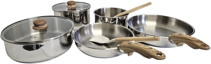 RVS pannenset 11-delig met afneembare handgreep