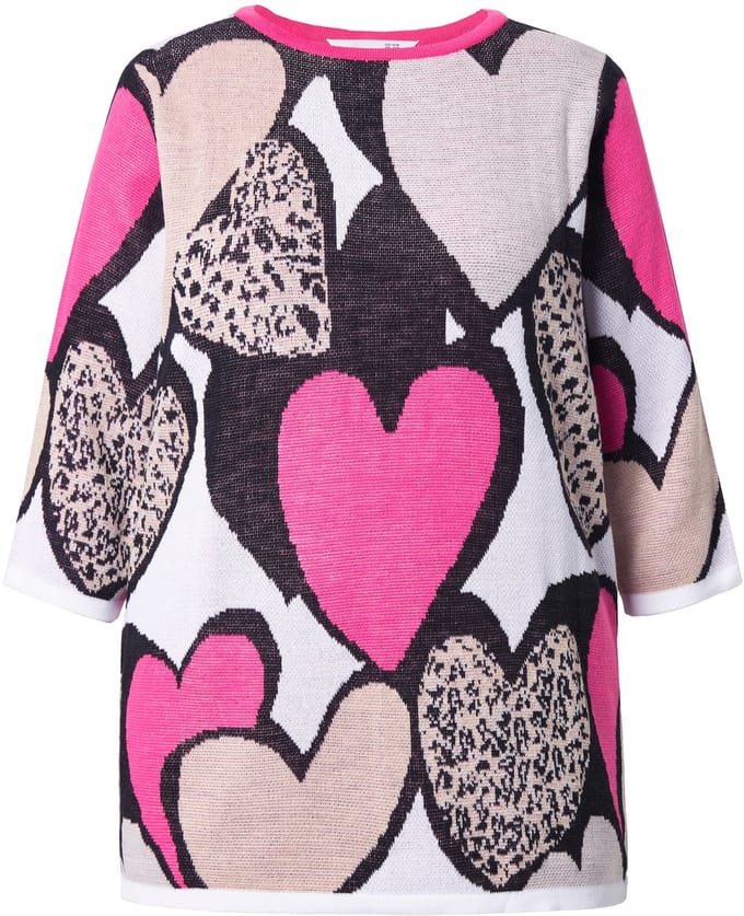 MIAMODA - Dames - Trui loose fit hart 3/4-mouwen - Multicolor - Maat 50+