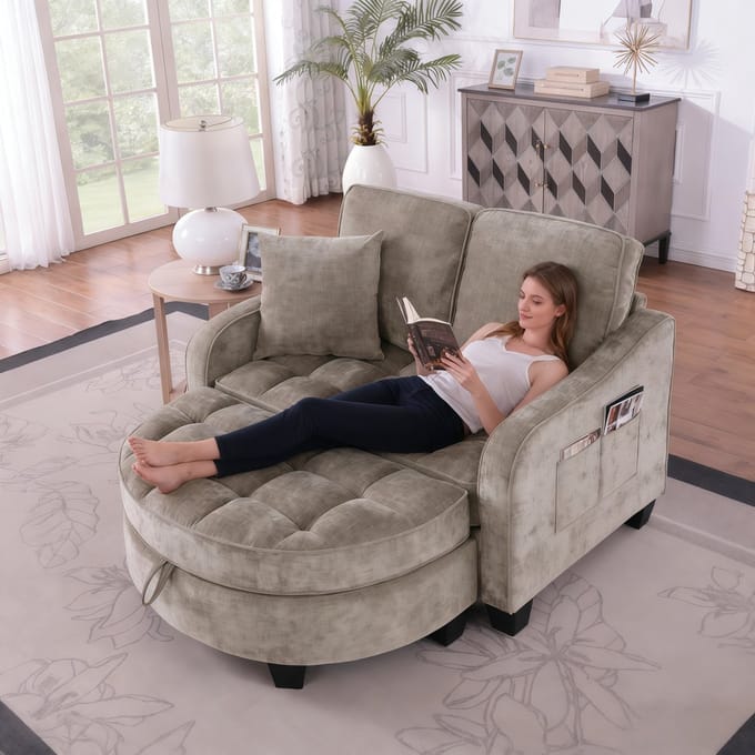 Multifunctionele Slaapbank-Chenille Bank-Bruin Sofa Bed Met Opberghocker Compact Design