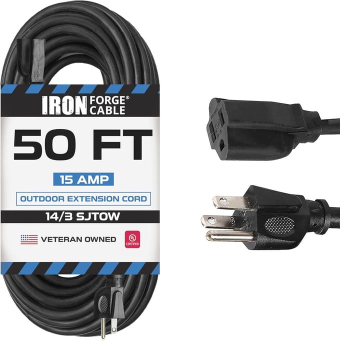 50 Ft Verlengsnoer met 3 Stopcontacten - 14/3 SJTOW Zware Kabel