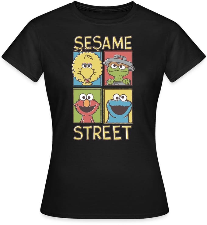 Sesamstraat Bibo Oscar Elmo Koekiemonster T-Shirt Dames