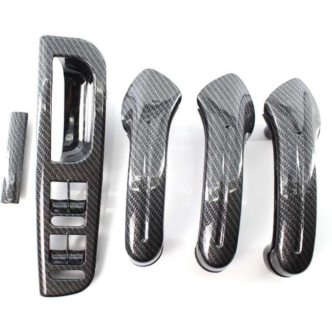 Auto Carbon Grain Master Raam Schakelaar Bedieningspaneel Trim Bezel + 3 Interieur Deur Handgreep Set gray