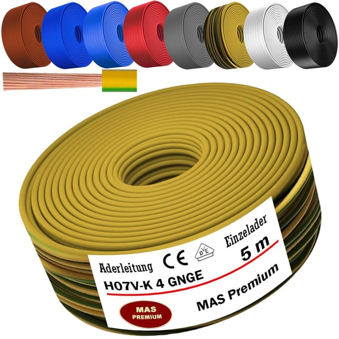 Flexibele Aderkabel H07 V-K 4 mm² Tot 100 m in Diverse Kleuren