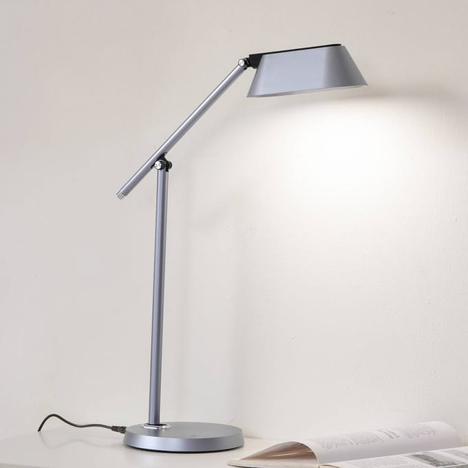 Lindby LED tafellamp Thies, grijs, ABS, hoogte 78cm, dimbaar