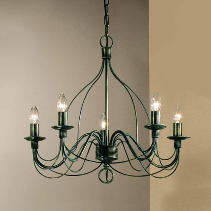 Kögl Kroonluchter Filo 5-lamps groen antiek