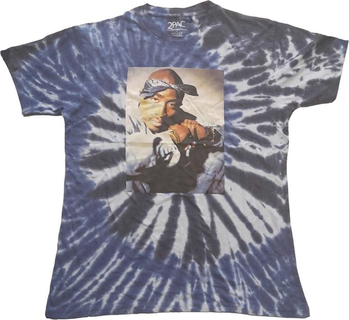 Tupac - Photo Swirl Heren T-shirt - M - Blauw