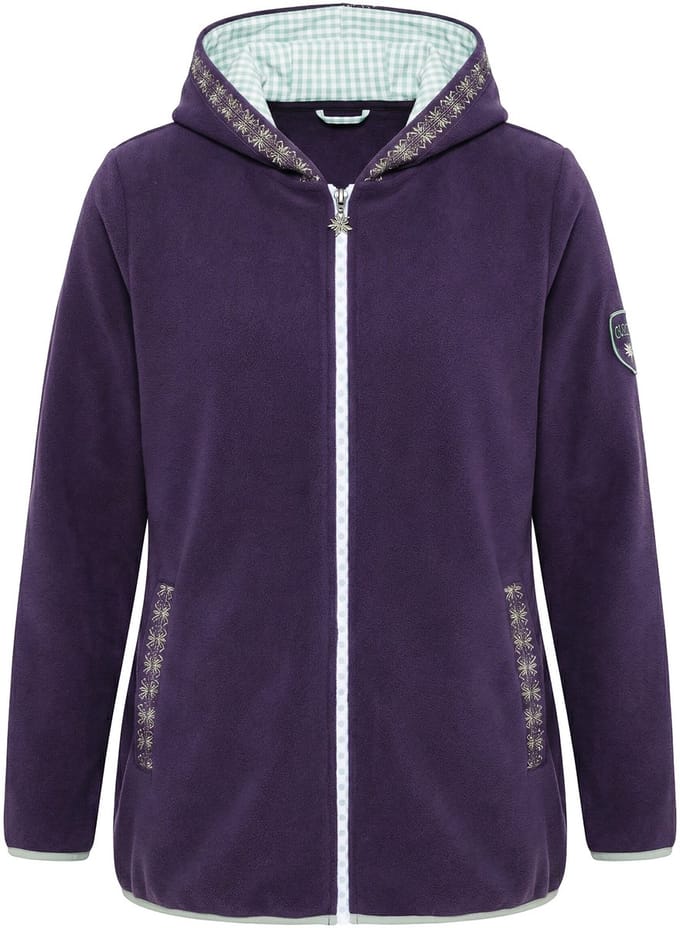 Ulla Popken - Dames - Traditioneel fleecejasje capuchon sierborduursels - Iris - Maat 46+