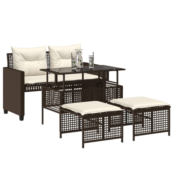 vidaXL - 4-delige - Loungeset - met - kussens - poly - rattan - bruin